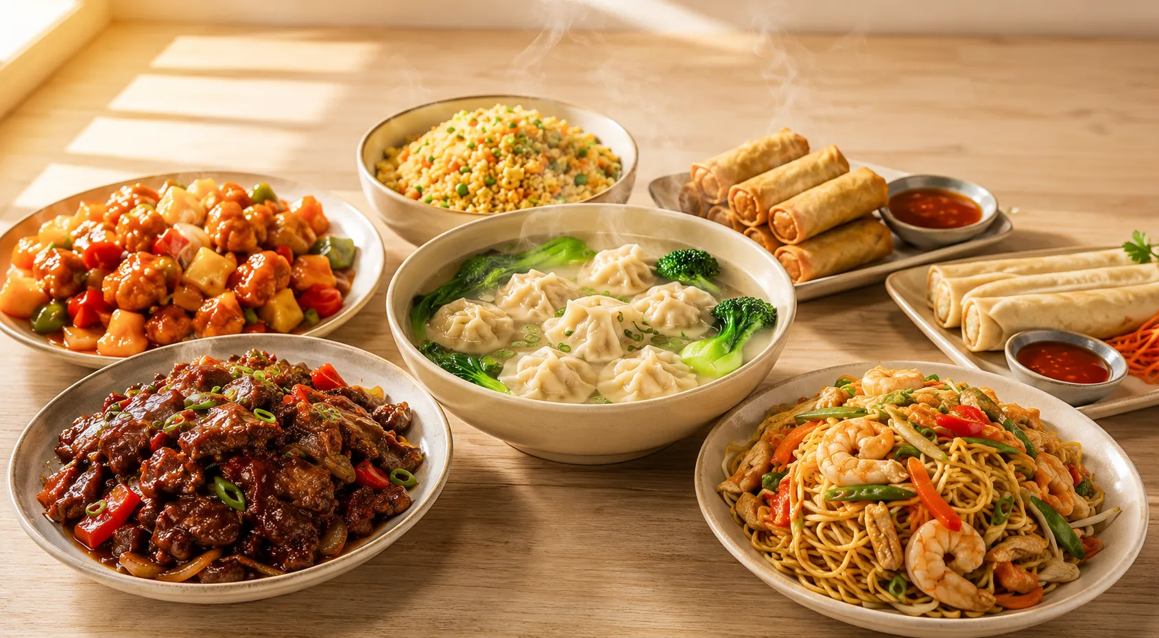 Family-style Chinese dinner spread at Dragon Palace Chinese restaurant in Winnipeg, MB