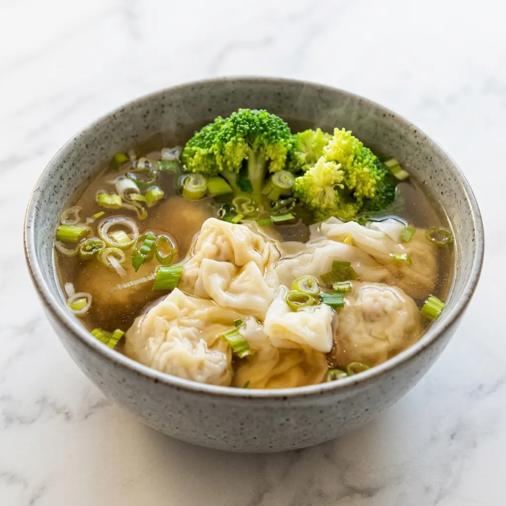 Pork wonton soup in clear broth with green onion at Dragon Palace Chinese restaurant near St. James, Winnipeg